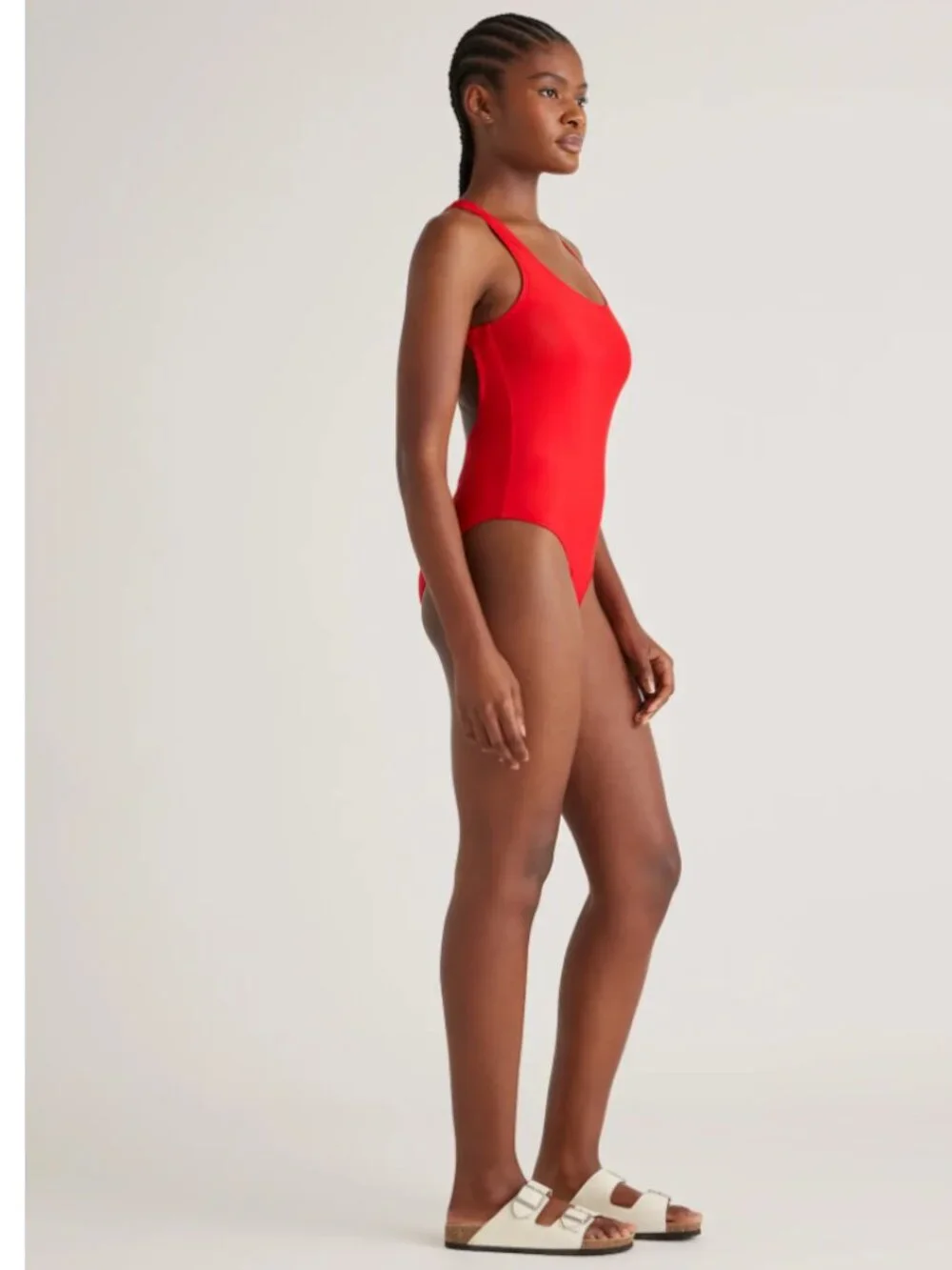 Quince Italian Cross Back One-Piece Swimsuit In Dark Red Medium NWT
